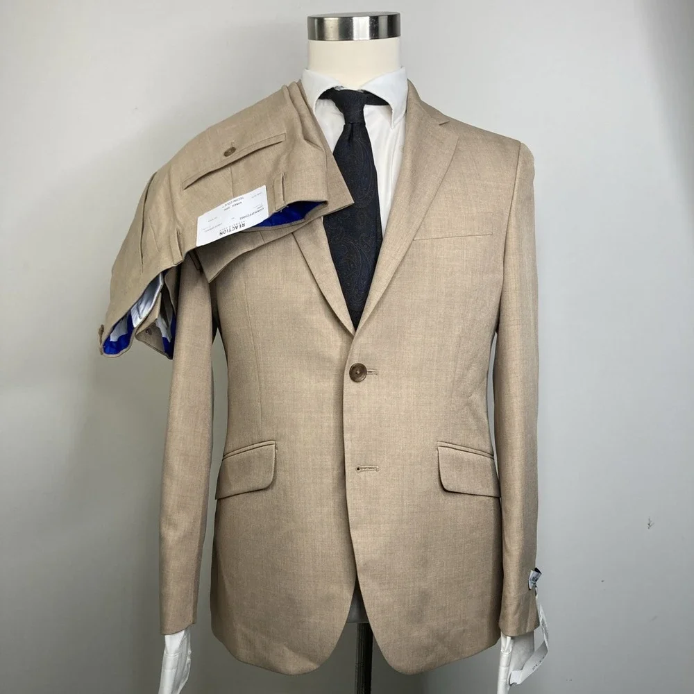 Kenneth Cole Reaction Mens Slim fit 2 Piece Suit 42S Pants 35W 32L Tan Brown